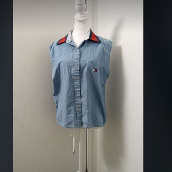 Vtg 90s Y2K Tommy Hilfiger Button Down Sleeveless Top Sz 14 - Picture 1 of 6